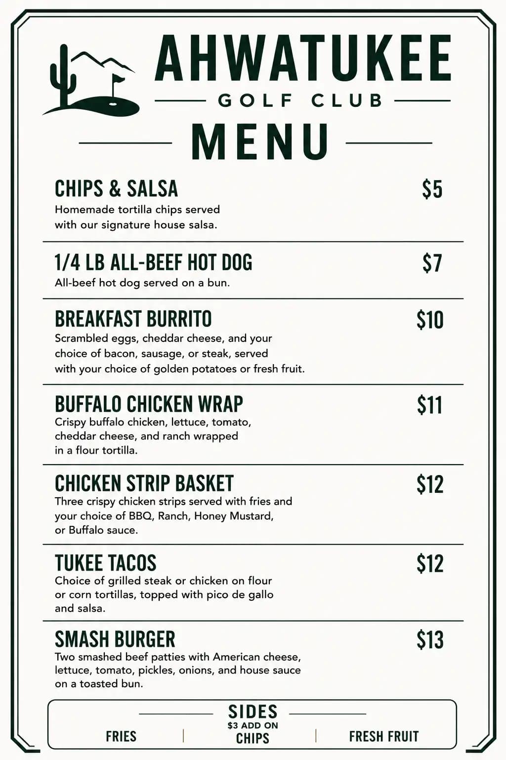 Limited menu at AGC Bar & Grill